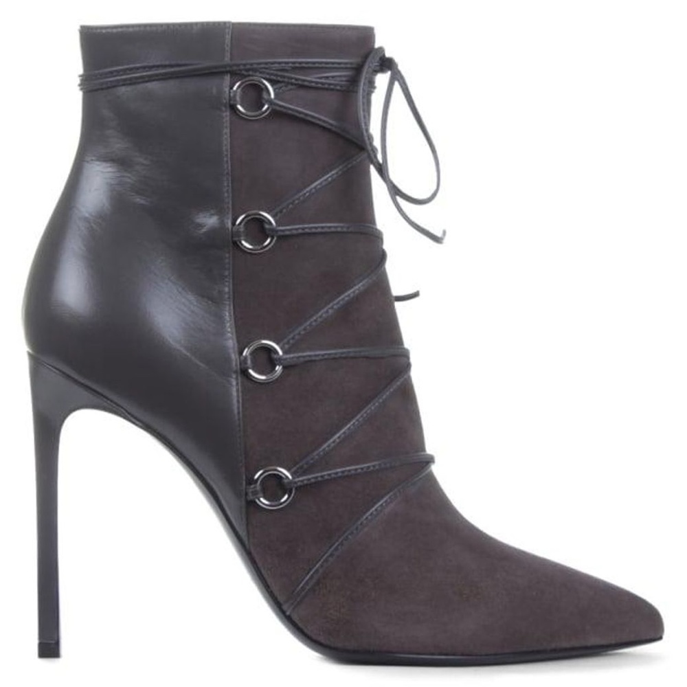NIB SAINT LAURENT CLASSIC PARISING LACE-UP BOOTIE GRAY SIZE 39